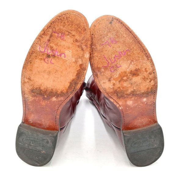 Justin Roper Cowboy Boots Womens 7 B Burgundy Leather Western Cowgirl - Picture 10 of 12